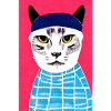Blue Squares Hip Cat Retro