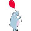 Blauer Hippo mit Ballon