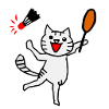 An excited cat plays badminton