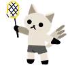 excited cat plays badminton