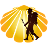 A pilgrim on a pilgrimage path with scallops