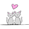Cat Line Couples Heart Love