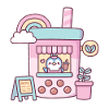 Cute Penguin Running Bubble Tea Cafe