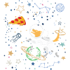 Cartoon Astronaut with Space and Pizza