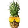Hipster pineapple wears gold sunglasses
