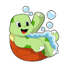 Turtle bathing with foam