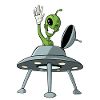 Alien looks out UFO