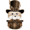 Steampunk fox with antique cylinder hat in sepia