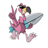 Cool Flamingo with surfboard