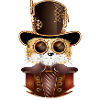 Volpe steampunk con antico cappello a cilindro e occhiali