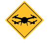 Drohne mit Warnschild Drohnenflieger