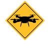 Drohne mit Warnschild Drohnenflieger