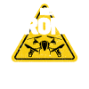 Drohne mit Warnschild Drohnenflieger