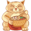 Sumo Cat EatsRamen Noodles