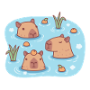 Søde Capybaras Chilling i hot spring med appelsiner