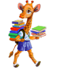 Süße Giraffe mit vielen Büchern