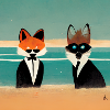 Fox and raccoon in costume