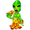 Alien eats pizza