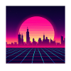 Retro wave style with sunset