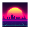 Retro wave style with sunset