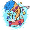 ice skater ice cream skate boarder cartoon style
