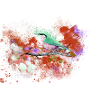 grand, oiseau, fleurs, aquarelle, rouge