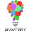CREATIVITY lightbulb with black print
