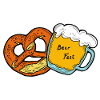 Bierparty. Bierbecher und Brezel.