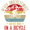 Oude mens op een fiets retro rit