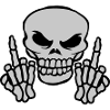 Middle fingers show evil skull