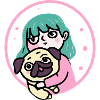 Fille avec chiot Pug Dog