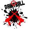 Paintball target with two red guns