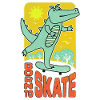 Friendly comic crocodile skateboarding.
