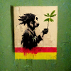 Rastafari smoking weed banksy style