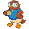 Eule mit Kaffeebecher