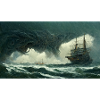 Sailing ship against sea monster
