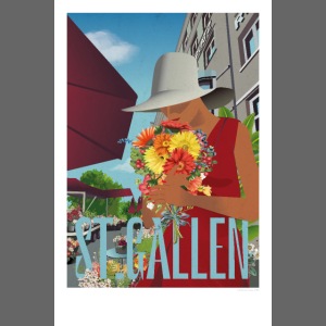 Blumenmarkt St.Gallen, Switzerland, Vintage Poster