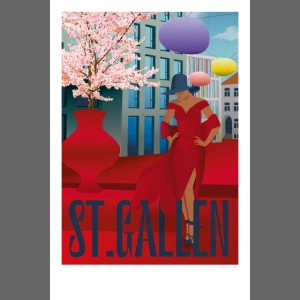 Roter Platz St.Gallen, Schweiz, Vintage Poster