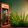 Telephone booth with plants