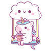 Cute Unicorn Drinking Boba Tea On Cloud Swing