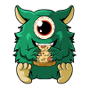 Cute monster eats pizza