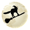 Halloween-Katze auf ihrem Hexenbesen