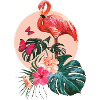 Flamingo and Monstera Deliciosa