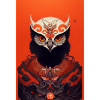 Owl Japanese Red Samurai