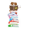 Hund liest Bücher mit Kaffee