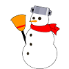 Snowman with pan and broom