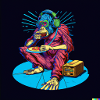 Monkey eats pizza