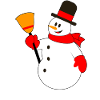 Snowman with hat and broom