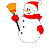 Bonhomme de neige avec chapeau de Noël et balai