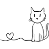 Cat Line Heart Symbol Love